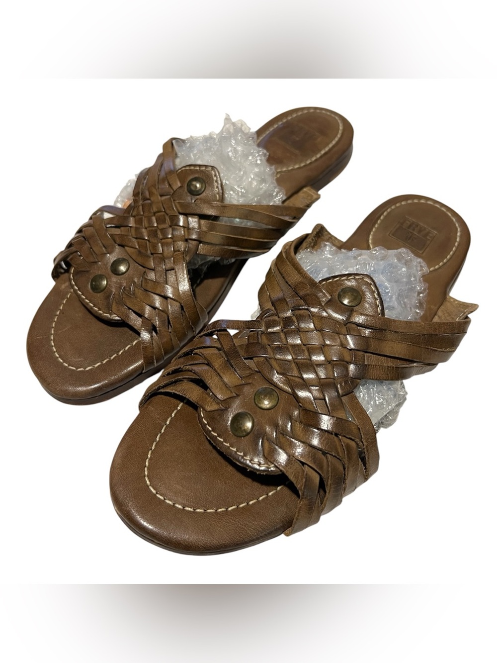 Frye brown Woven Leather Slide Sandals